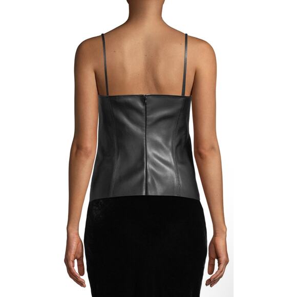 THEORY Bedford Skinny Tank Top in Faux Leather Color Black Size Large - Picture 2 of 9